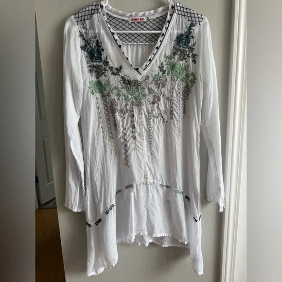 Johnny Was embroidered Vneck Long georgette tunic size XS floral - Picture 2 of 3